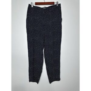Loft Pull On Pants Size M Navy Blue Polka Dot Pockets Office Preppy